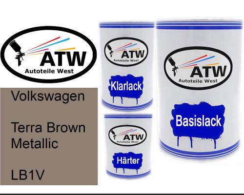 Volkswagen, Terra Brown Metallic, LB1V: 500ml Lackdose + 500ml Klarlack + 250ml Härter - Set, von ATW Autoteile West.